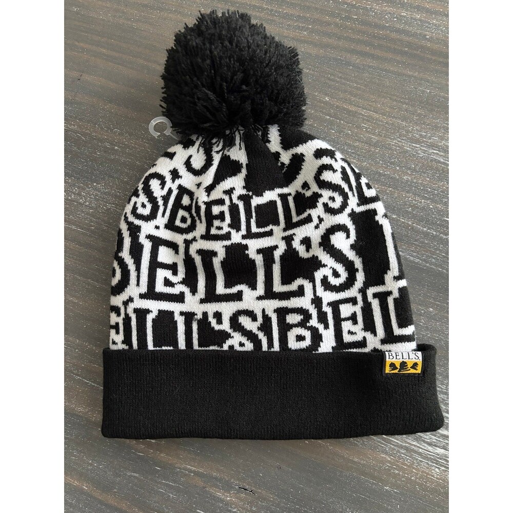 Bell’s Black and White Winter Beanie Hat with Pom Pom NEW